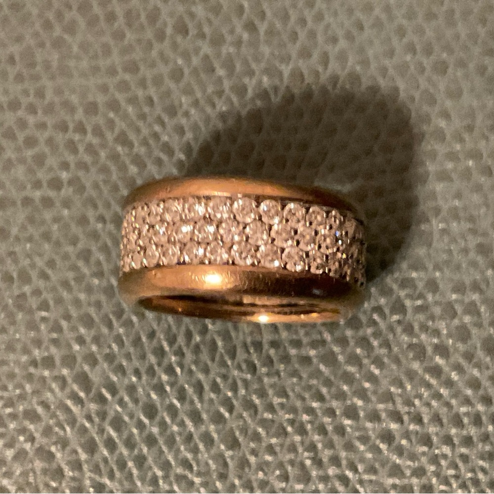 Three row Diamonique Gold Clad Ring - size 5